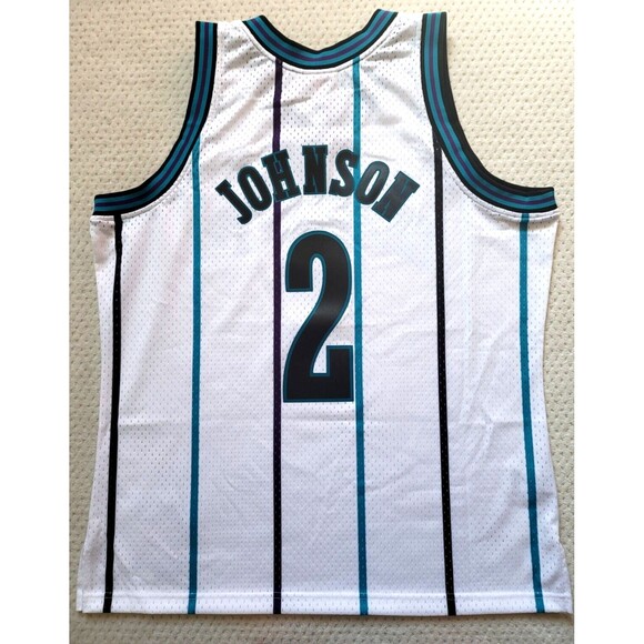 NWT Mitchell & Ness 1994-1995 Charlotte Hornets Larry Johnson Jersey White XL - Picture 4 of 7